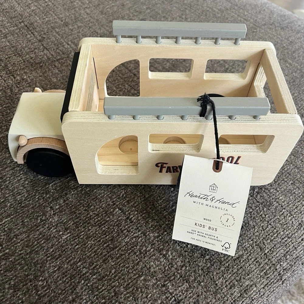 2020 Hearth And Hand with Magnolia Kids Wooden Toy Farm School Bus NOS